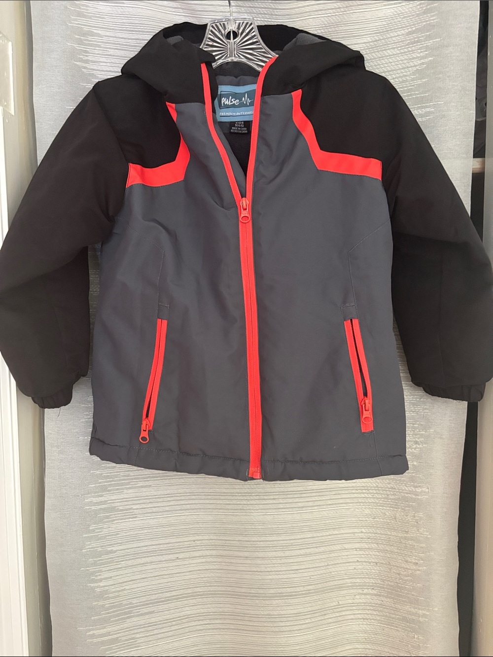 Pulse Kids Hooded Puffer Jacket - Gray & Red